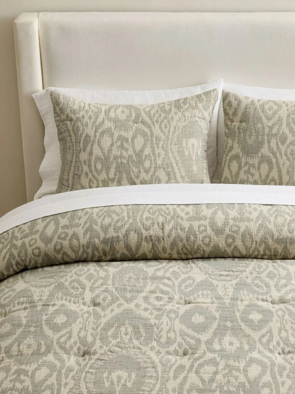 Pottery Barn Ava Ikat Jacquard Comforter Full Queen Chambray Bedding NWT